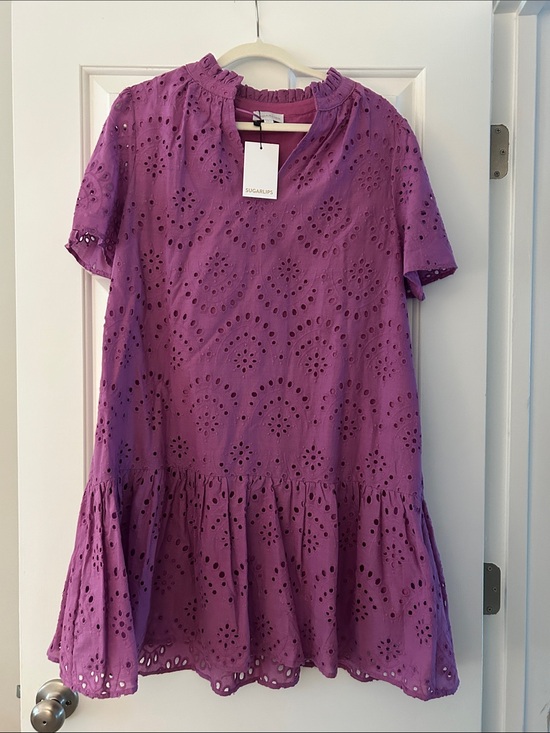 Sugarlips Dresses & Skirts - Sugarlips Purple Eyelet Ruffle Mini Dress Size L NWT